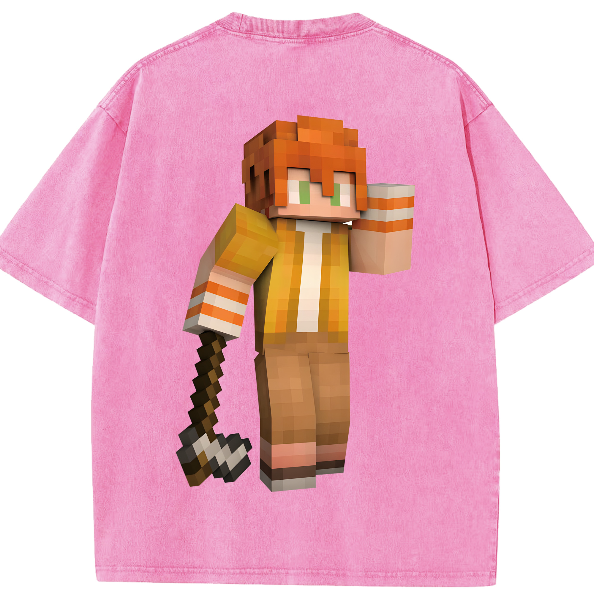 （画像用） マインクラフト ブロックの世界 Minecraft MC Block world 綿100% ヴィンテージ風 半袖Tシャツ（背面プリント）